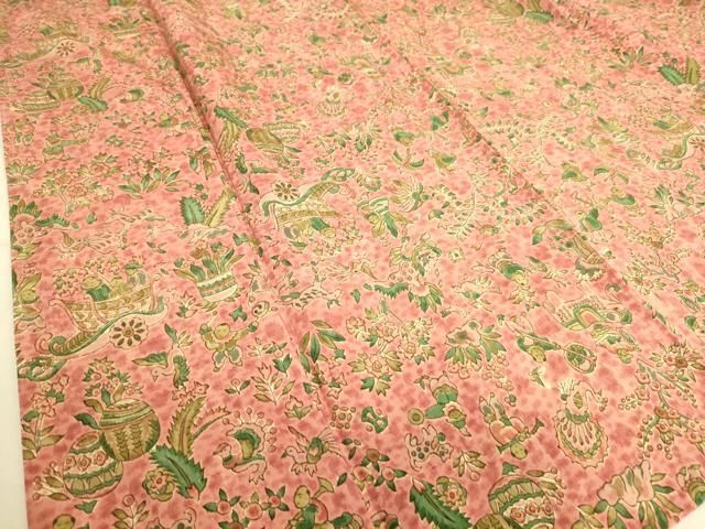 平和屋着物▽東京の老舗呉服問屋 菱一 小紋 紬地 単衣 古渡更紗 反端