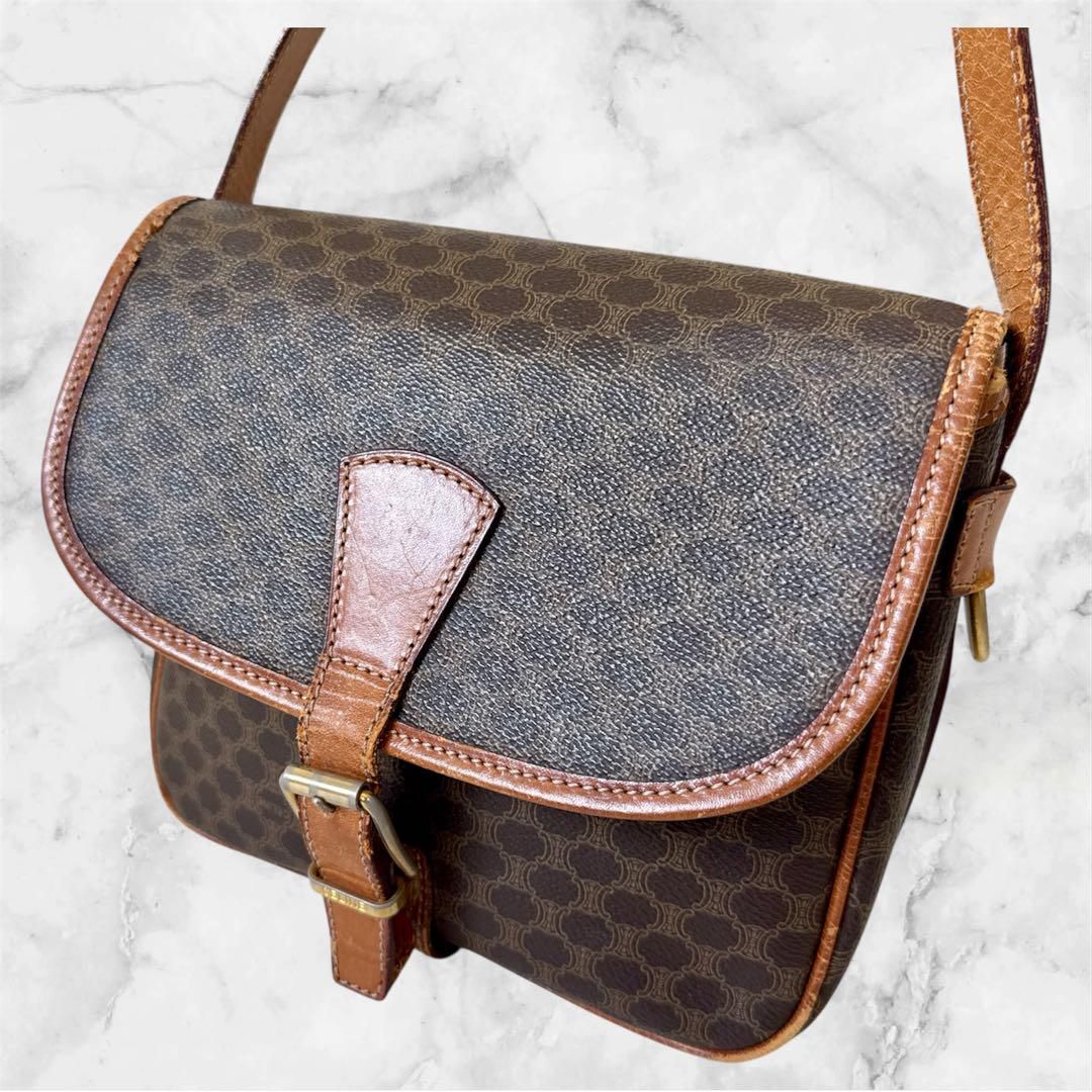celine セリーヌ レア品　キャンバスレザー　ショルダーバッグ マカダム柄 CELINE セリーヌ マカダム柄 ショルダーバッグ PVC レディース