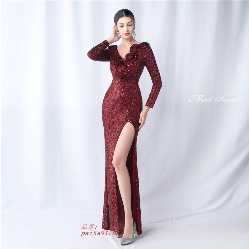 ドレス マーメイドドレス パーティードレス 長袖 袖あり キラキラ ウェディングドレス 二次会 ウエディングドレス結婚式 発表会 イブニングドレス pai5a917025 MAAHADDERANG_COM