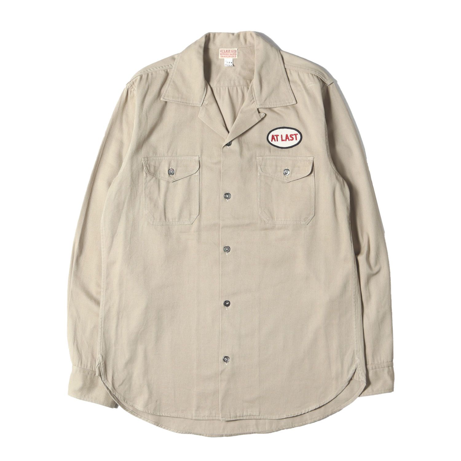 美品 At LASTu0026CO アットラスト シャツ サイズ:15 1/2 Lot709 ワッペン コットンツイル オープンカラー ワークシャツ ベージュ トップス カジュアルシャツ 長袖【メンズ】