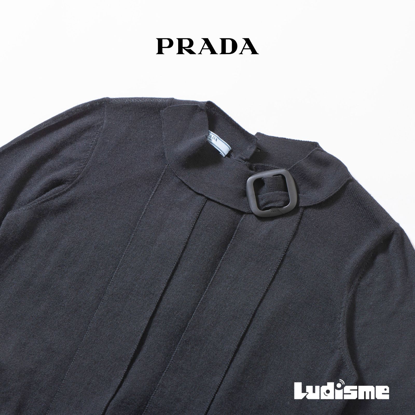 プラダ PRADA ニット バックボタンデザイン ブラック ウール