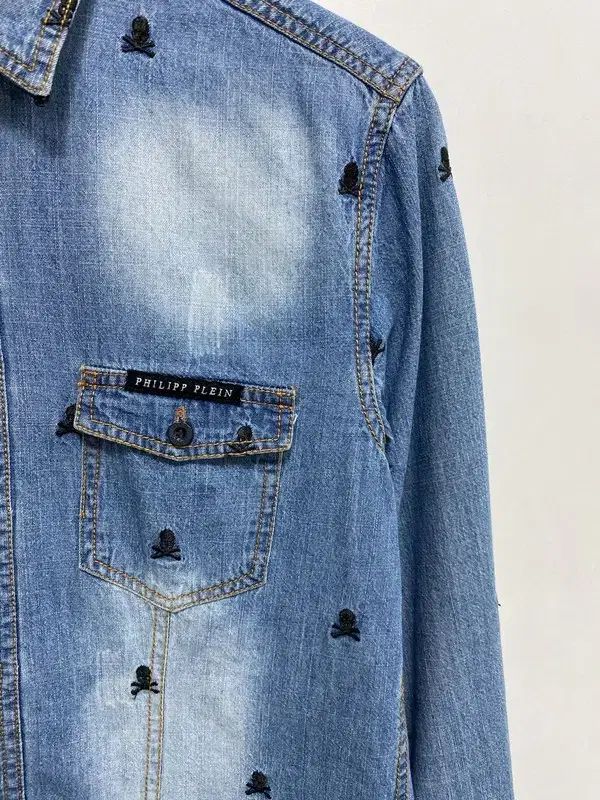 レディースM|PHILIPP PLEIN フィリッププレイン 刺繍デニムシャツ WWW_MORNINGWALKER_COM