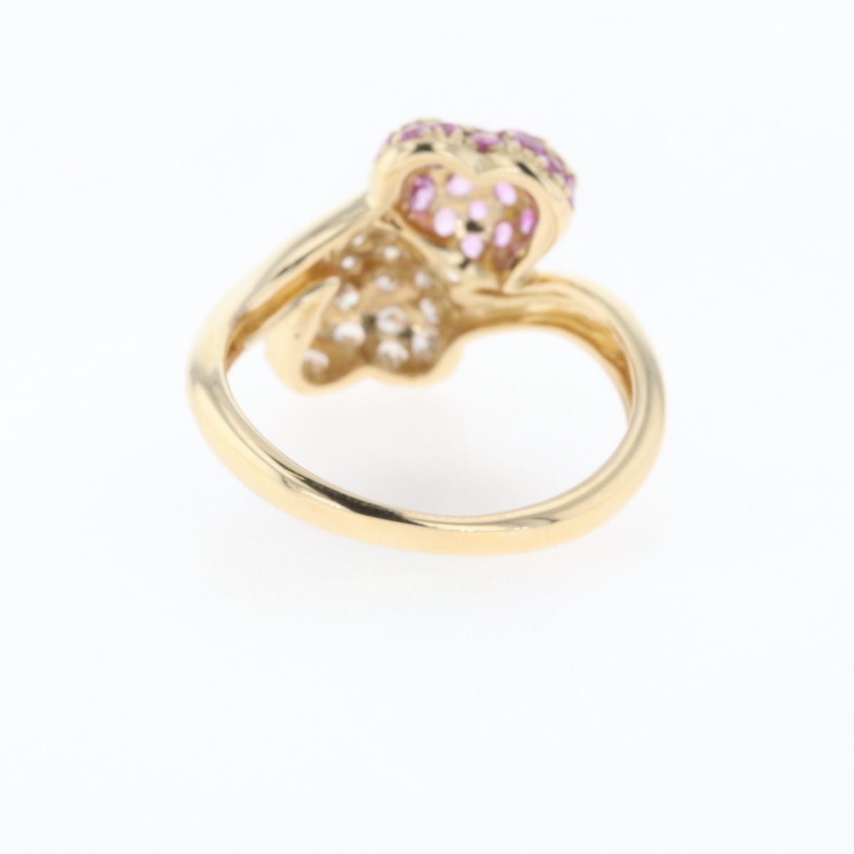 ピンクサファイア デザインリング YG イエローゴールド メレダイヤ  
