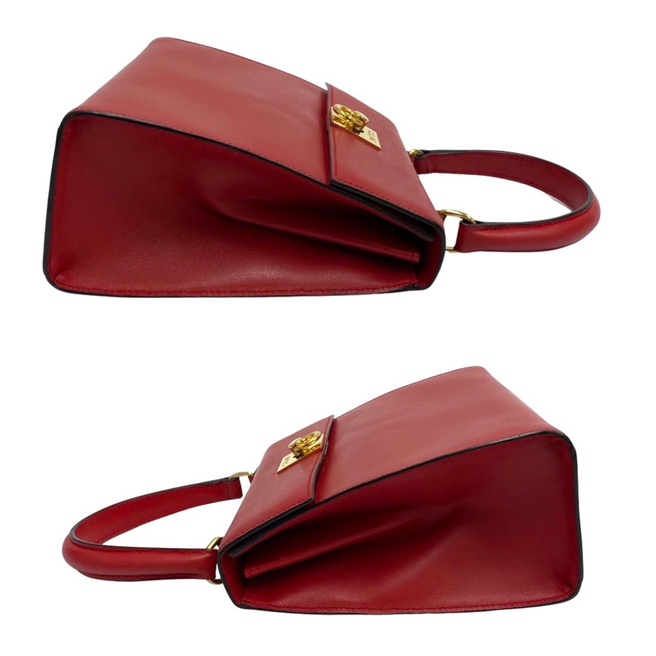 セリーヌ　ハンドバッグ 極 美品 CELINE セリーヌ ヴィンテージ リング ロゴ 金具 レザー 本革
