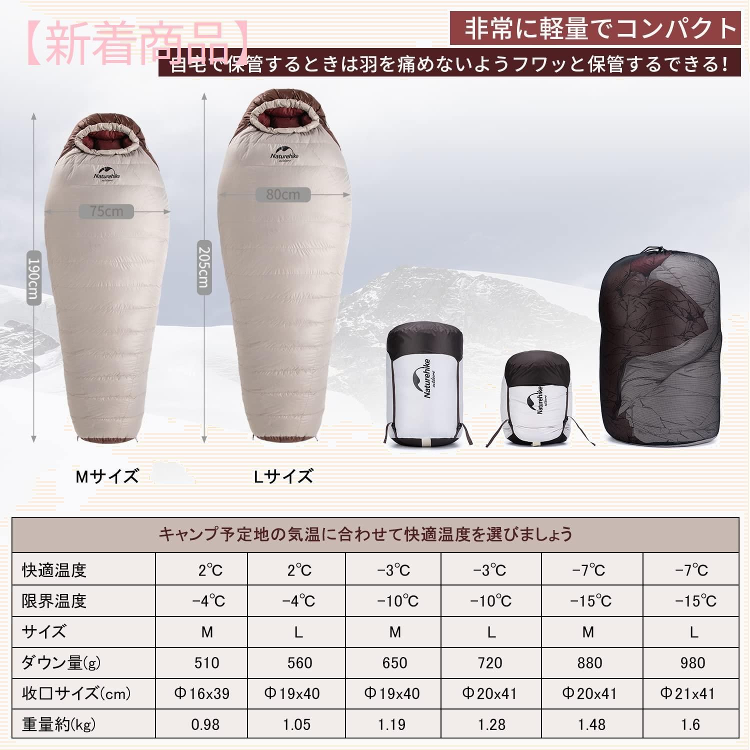 Naturehike 寝袋 シュラフ マミー型 冬用 -5℃~4℃ オールシーズン