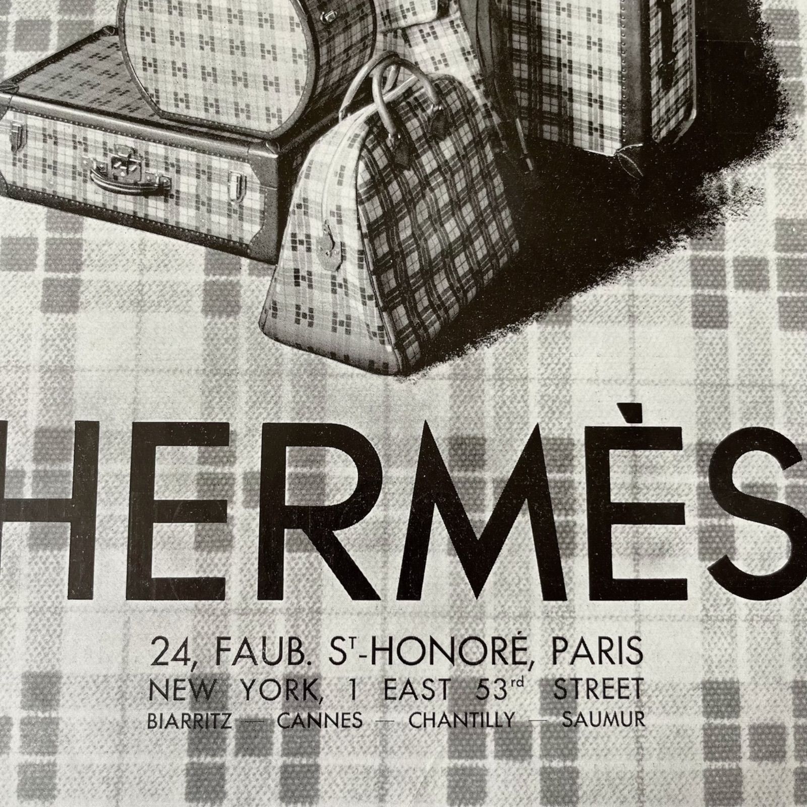 1931 広告＞HERMES エルメス ヴィンテージ ビンテージ アートポスター 額縁 フレーム付き インテリア モダン おしゃれ かわいい 壁掛け  フランス ポップ モノクロ レトロ モノトーン チェック - メルカリ