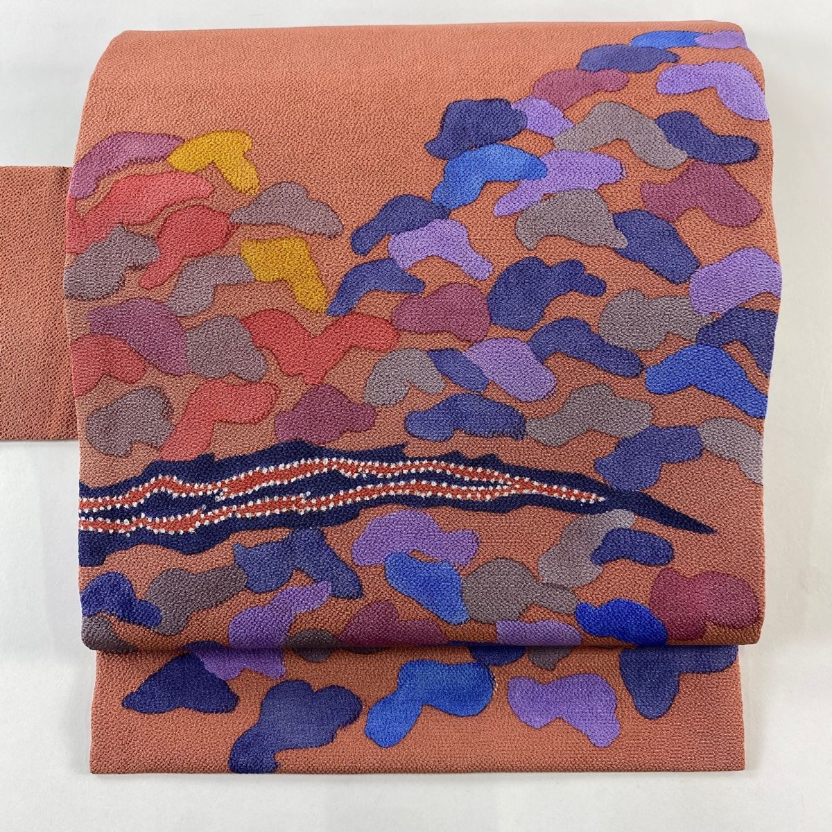 名古屋帯 秀品 笠松 縮緬 薄茶色 正絹