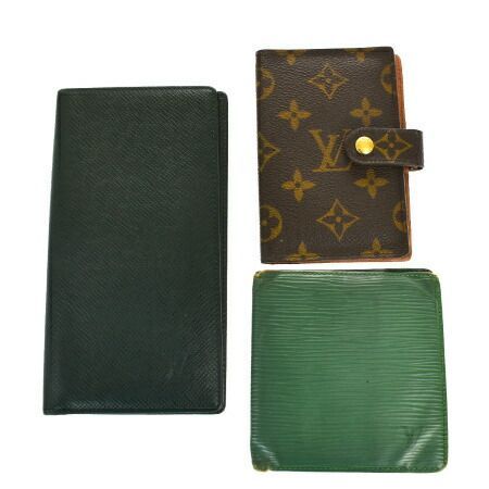 【中古】 3点セット ルイヴィトン LOUIS VUITTON 二つ折り 札入れ 長財布 手帳カバー タイガ エピ モノグラム グリーン レザー 02ML337