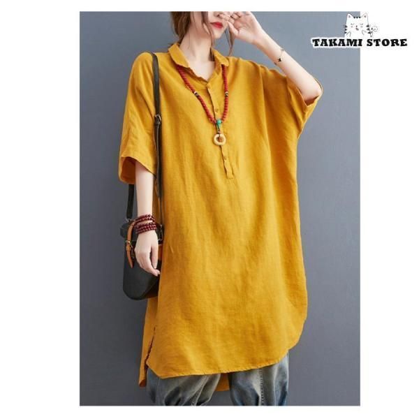 チュニック シャツ ワンピース ロングシャツ 無地 綿麻 夏 レディース シャツブラウス ワンピース ロング 膝丈 40代 50代 体型カバー ゆったり 春 夏 チュニック シャツ ワンピース ロングシャツ 無地 綿麻 夏