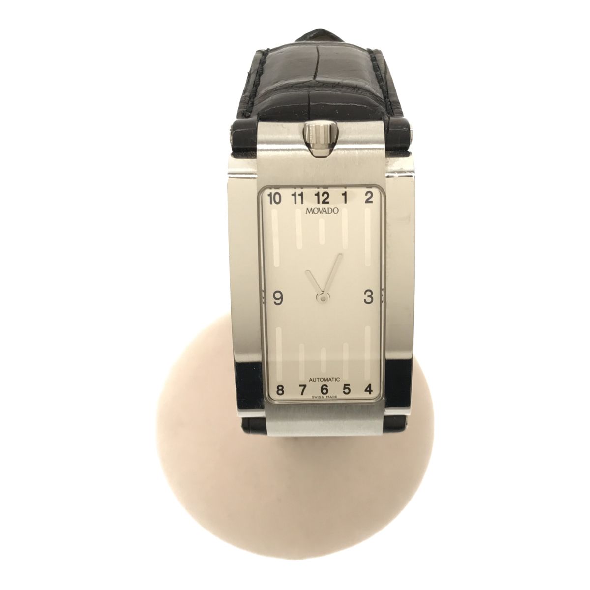 モバード MOVADO 84 D5 1481 腕時計 自動巻き 革ベルト シルバー色文字 