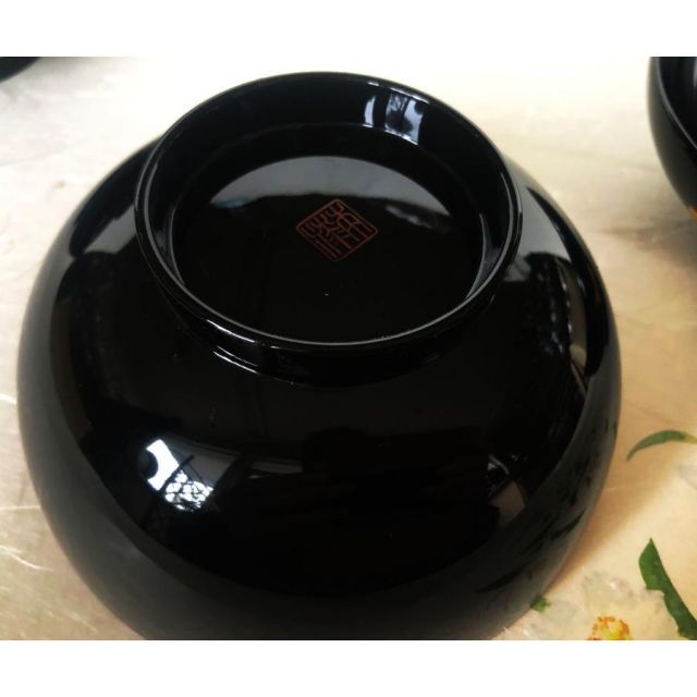 煮物椀 三羽鶴見返し松葉蒔絵 丸型 黒塗 漆塗 5客 在庫整理 雑煮椀 おせち