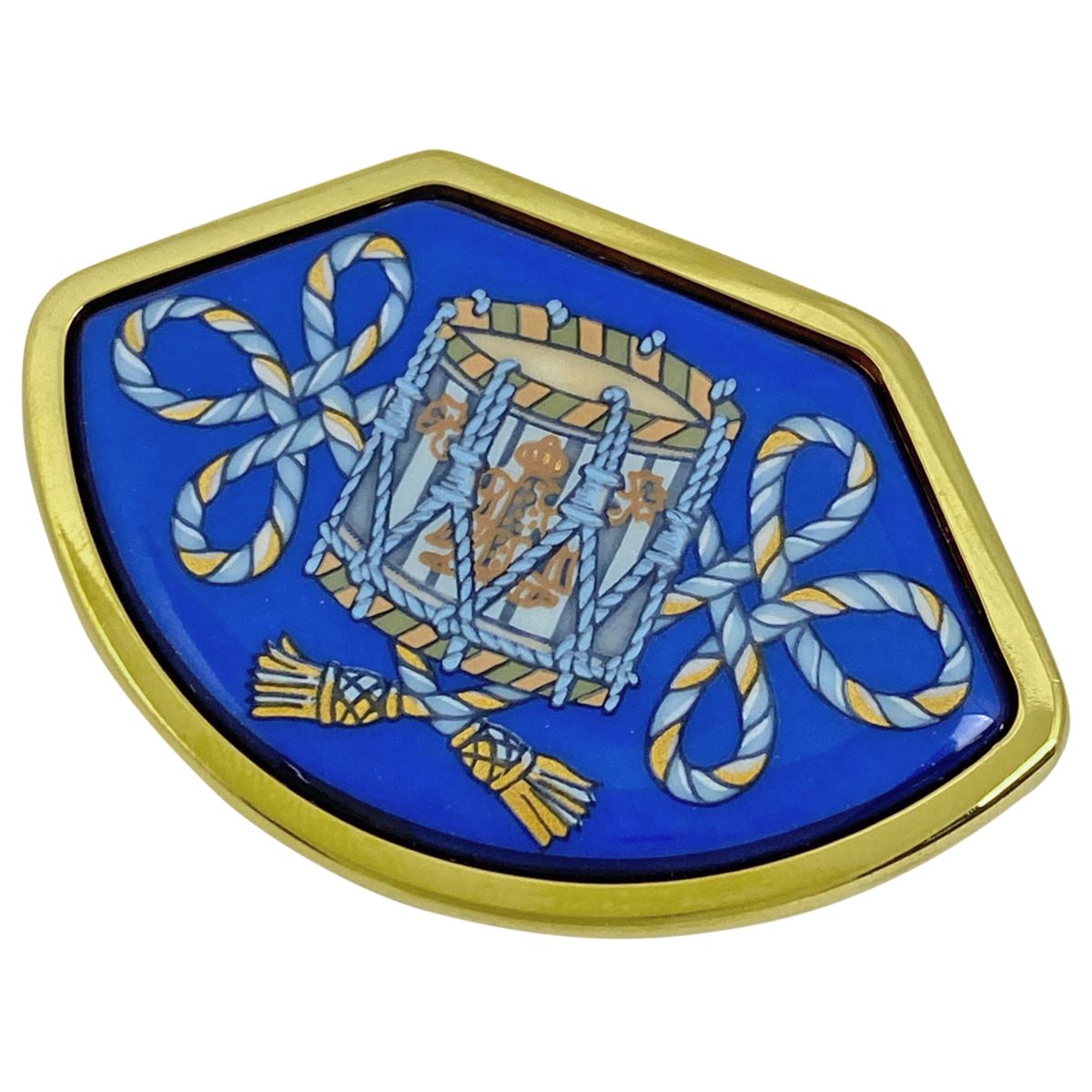 エルメス HERMES エマイユ ブローチ 七宝焼き 扇形 ブローチ GP ブルー
