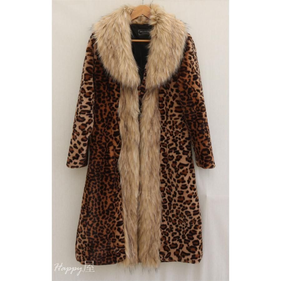毛皮　レオパード　ロングコート ファーコート メンズ レオパード 豹柄 総柄 ロングコート インポート
