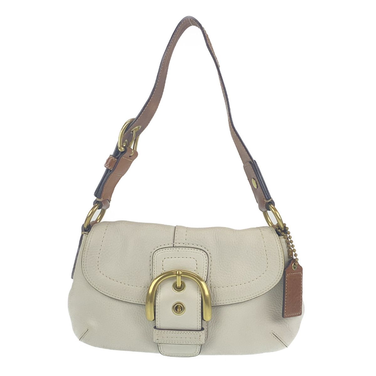 COACH コーチ ホワイト ブラウン レザー ショルダーバッグ 肩掛け 