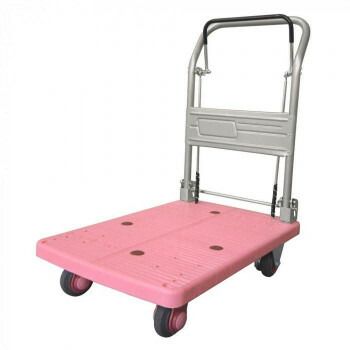 静音台車 ドラムブレーキ付 ハンドル折りたたみ式 最大積載量150kg PLA150-DX-DB ピンク