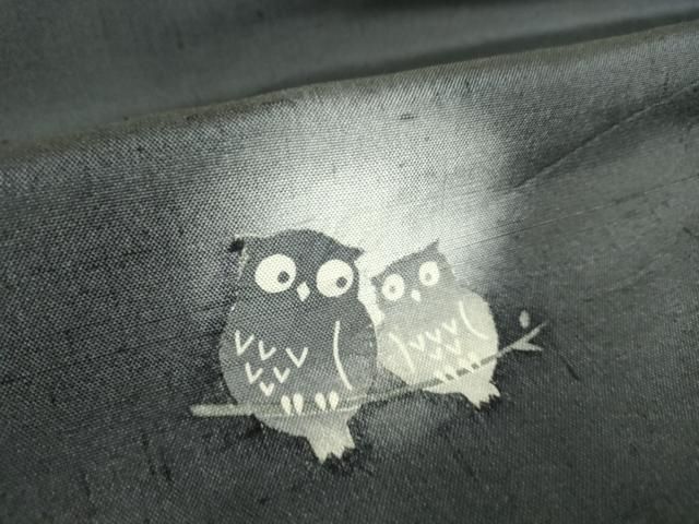 平和屋着物▽十日町 名門青柳謹製 赤城紬 訪問着 単衣 ふくろう 蛍暈し