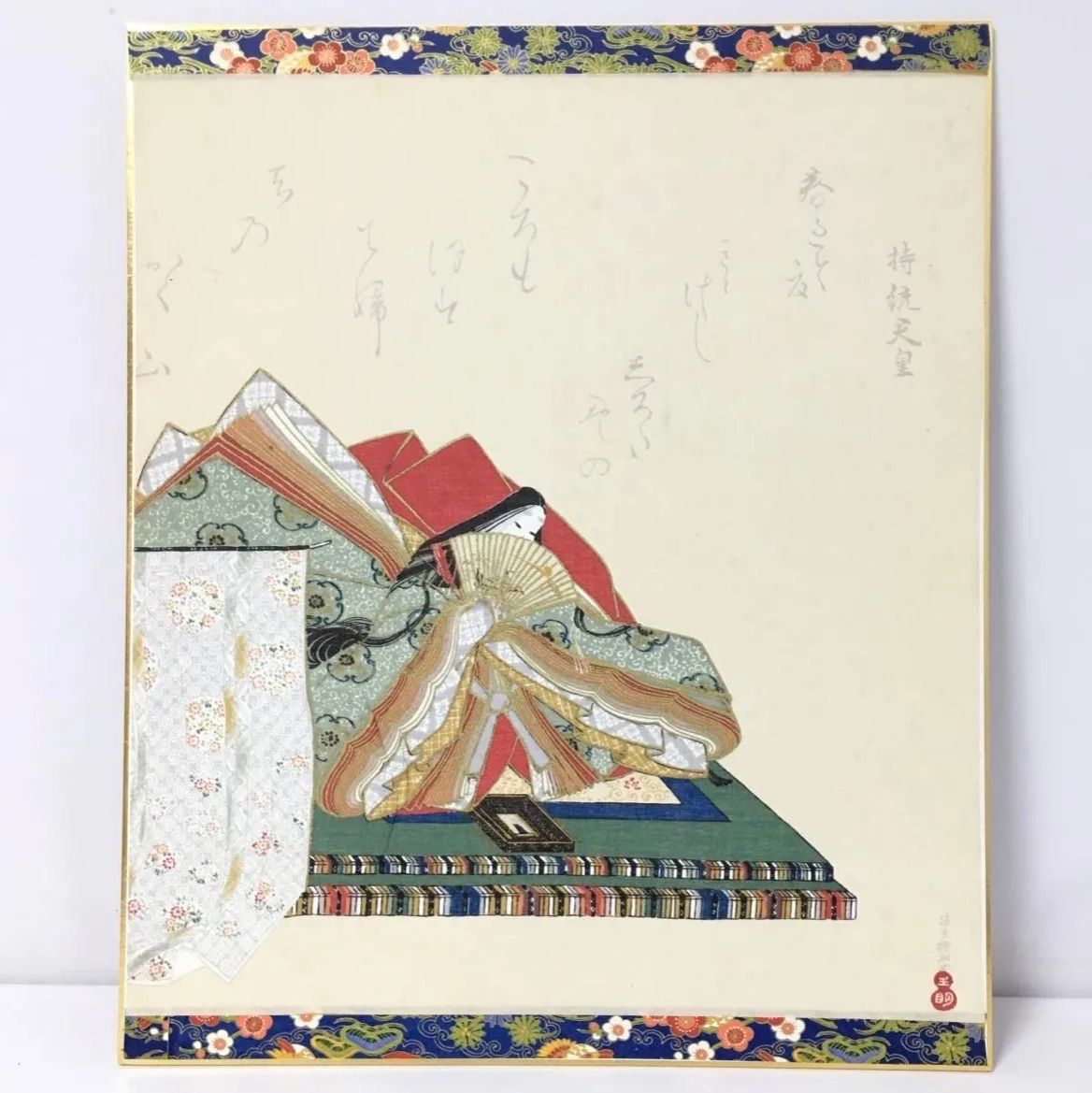 複製］百人一首 狩野探幽「持統天皇」絹本 工芸 金泥 美人画 人物画 日本画 絵画 掛軸/本紙のみ ※色紙に貼り付け 現状品 大河ドラマ 光る君へ  NHK - メルカリ