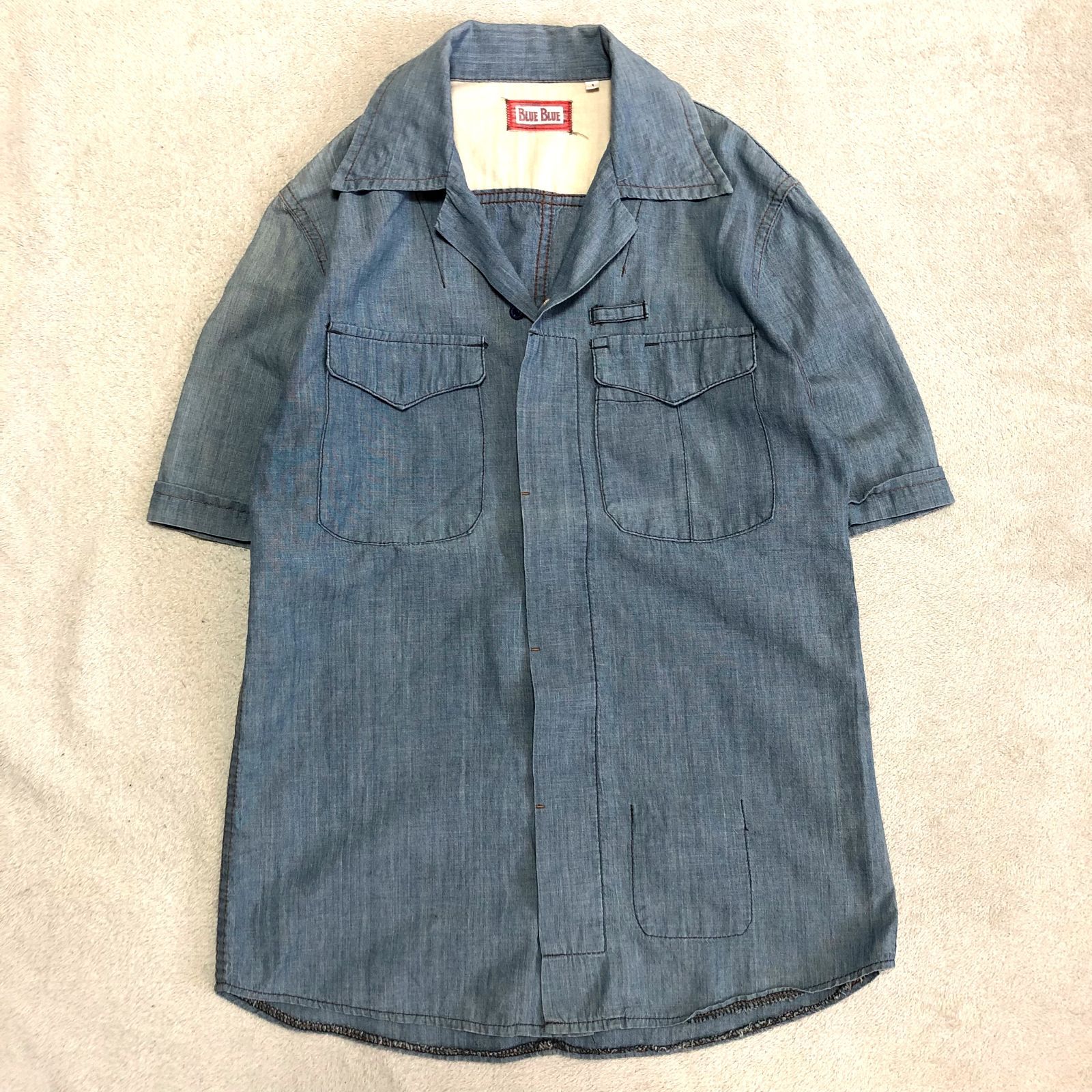 BLUE BLUE　ブルーブルー　開襟シャツ　半袖　ドット柄　インディゴ染め BLUE BLUE オープンカラーシャツ 開襟シャツ ワークシャツ