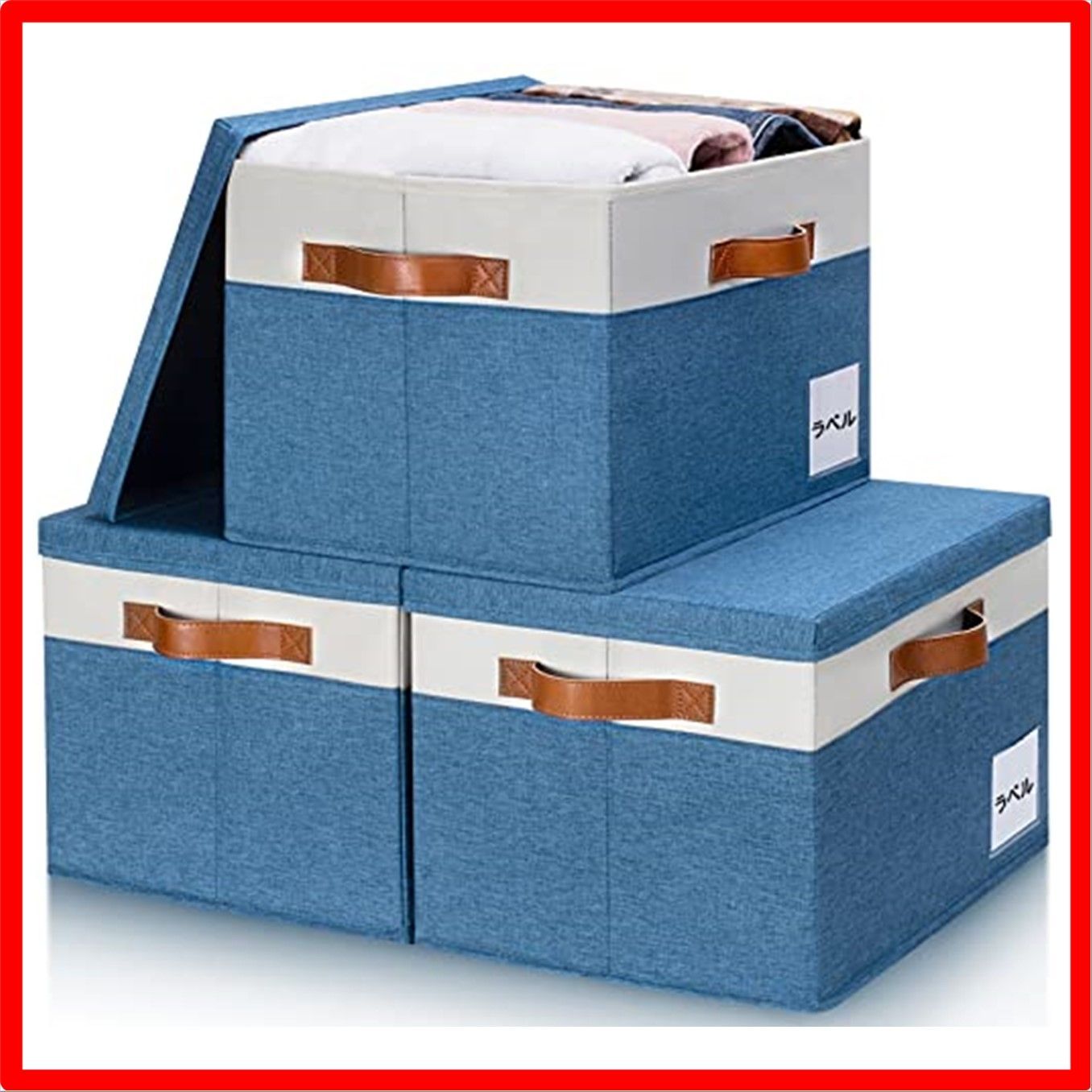 【送料無料】ブルーとホワイト_大きい - 38x28x24.7cm GhvyenntteS 収納ボックス ふた付き 収納ケース 3個セット 大容量  衣類収納ボッ