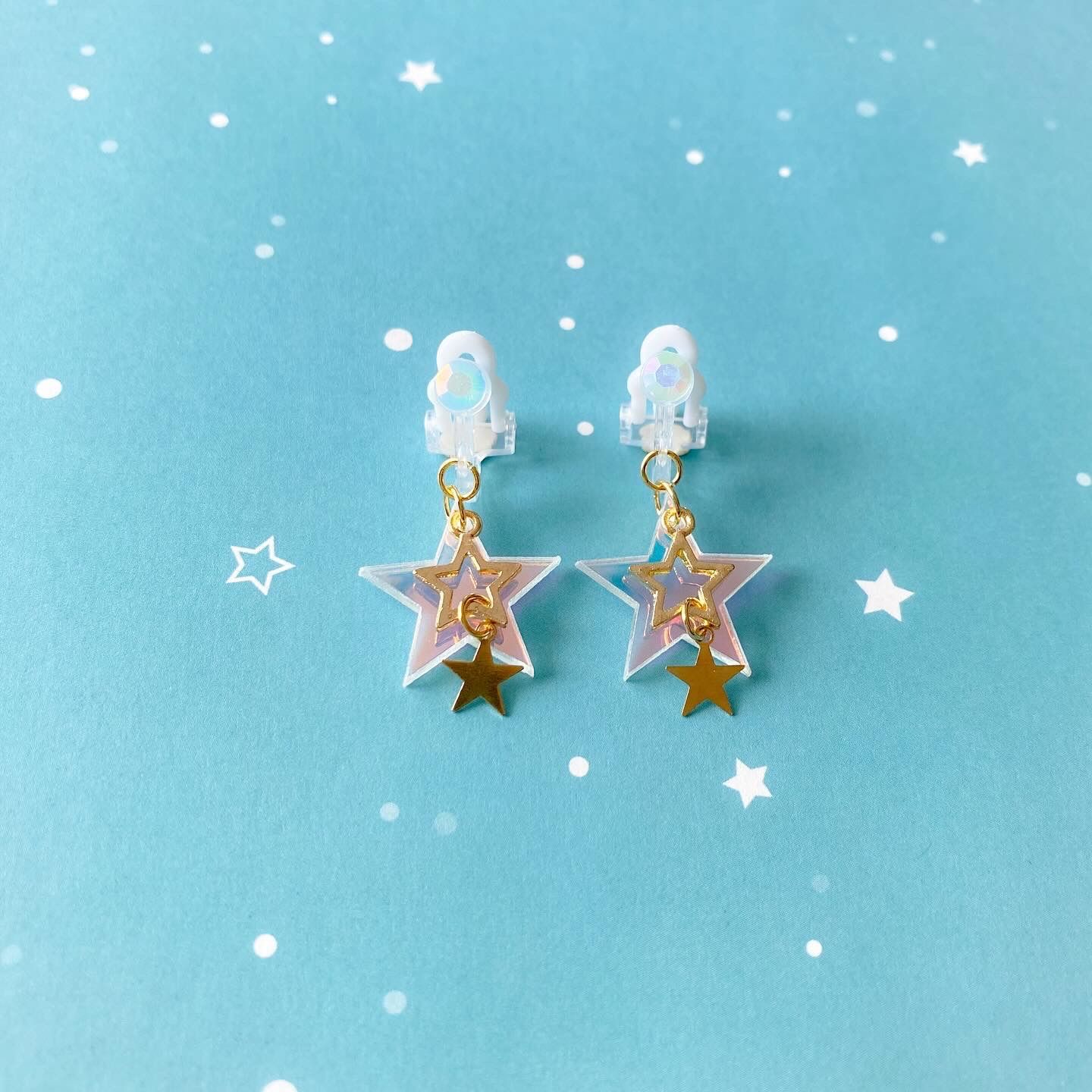 little princess＊ STAR - yellow × mint ☆ キッズイヤリング キッズ 