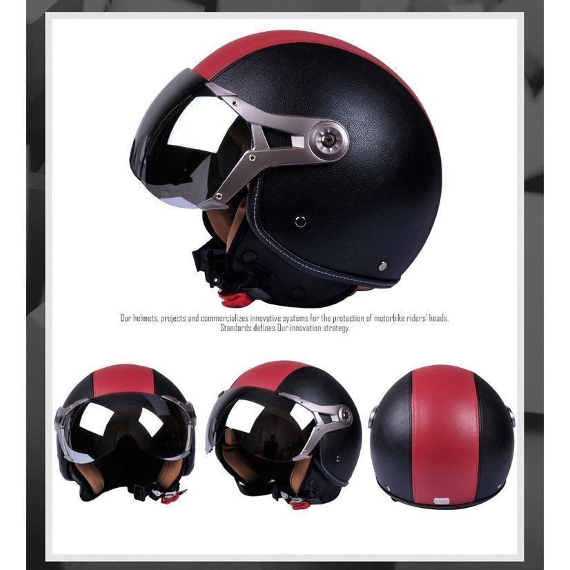 バイク半帽ヘルメット ハーフヘルメット レトロ  半キャップハーレーシールド付き