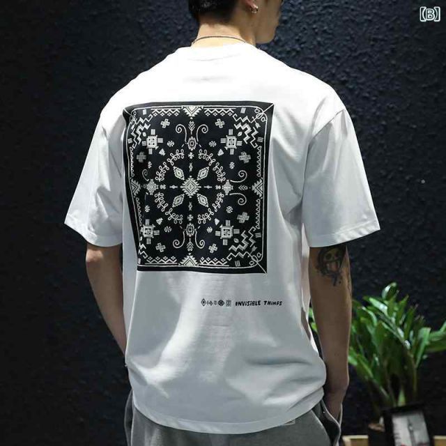 [4XL]メンズ ファッション オシャレ 男性用 シンプル 大人 かっこいい カジュアル ストリート ヒップホップ HipHop アメカジ 半袖 T シャツ 夏 カシュー フラワー 半袖 T シャツ