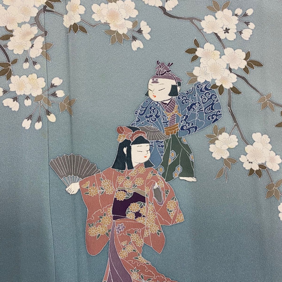 訪問着 身丈154.5cm 裄丈63.5cm S 袷 枝花 ぼかし 水色 正絹