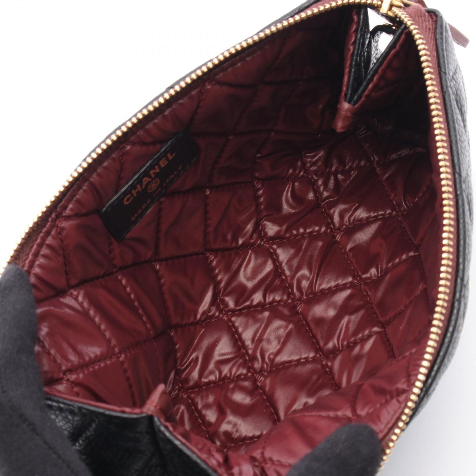 シャネル CHANEL ポーチ マトラッセ ブラック キャビアスキン(グレ