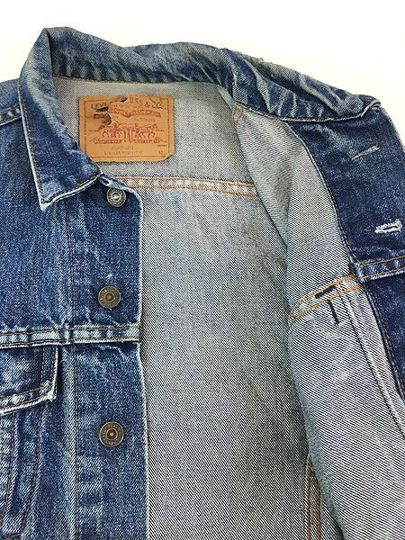 古着 90s 製 Levi's 75505 4thタイプ ハンド ペイント ブルー デニム トラッカー ジャケット Gジャン 42R 古着 90s Canada製 Levi's 75505 4thタイプ ハンド ペイント ブルー