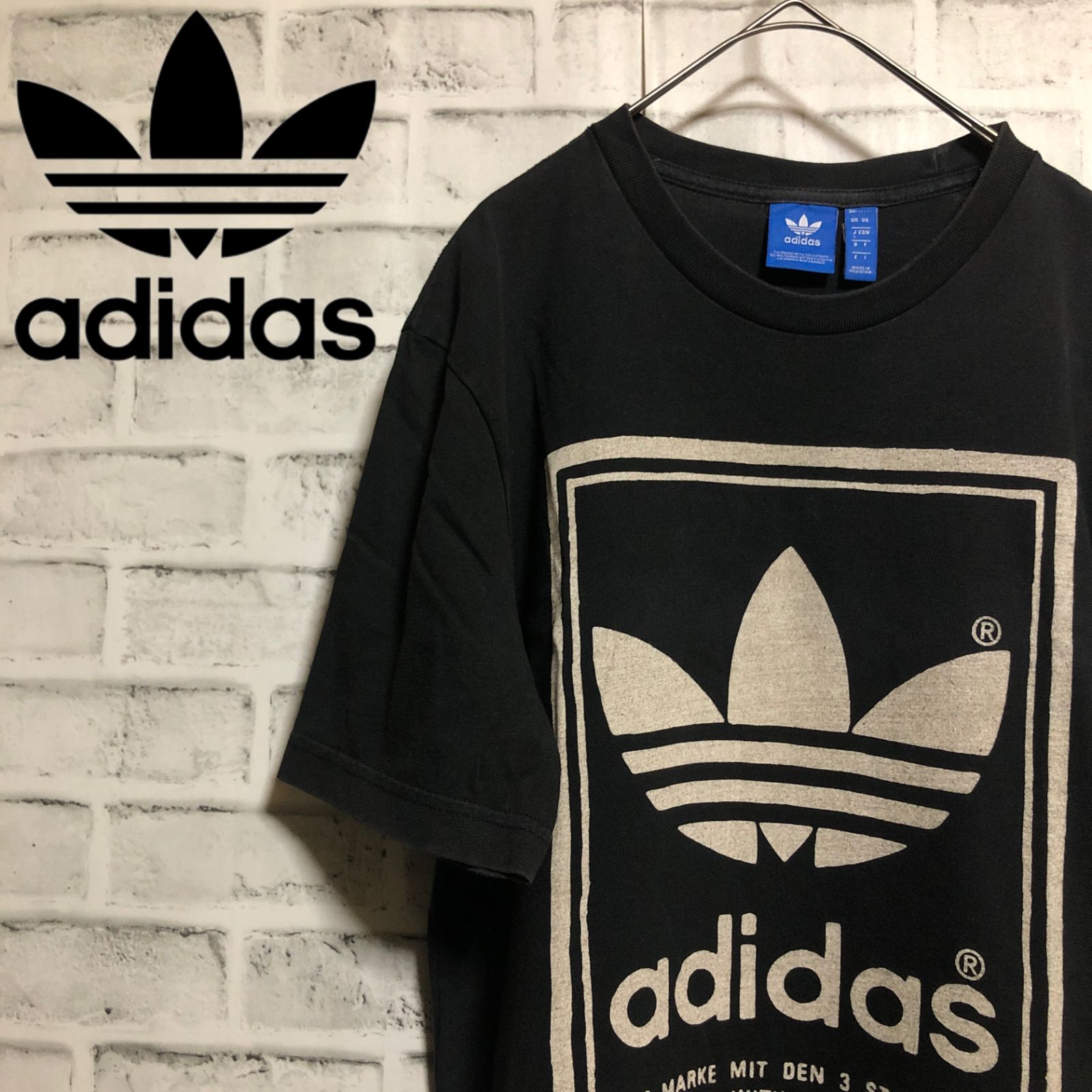 adidas⭐️00s ボックスビッグトレファイルロゴ Tシャツ vintage ブラック×グレー