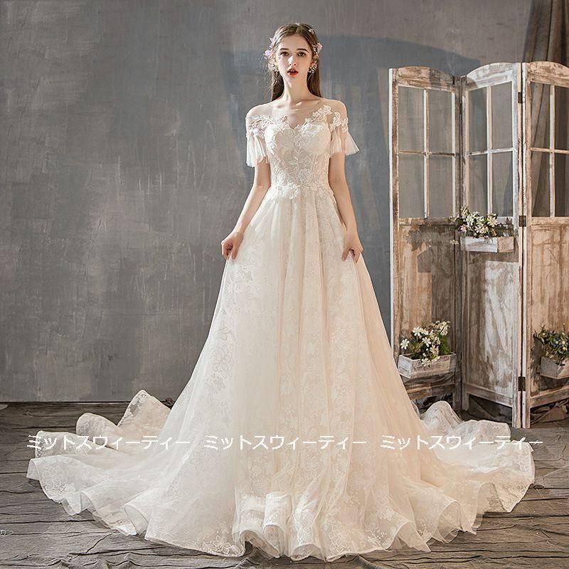 ウェディングドレス 花嫁 二次会 Aラインドレス ウエディングドレス 結婚式 ロングドレス 上品 クラシック チャペル挙式 披露宴 ブライダル