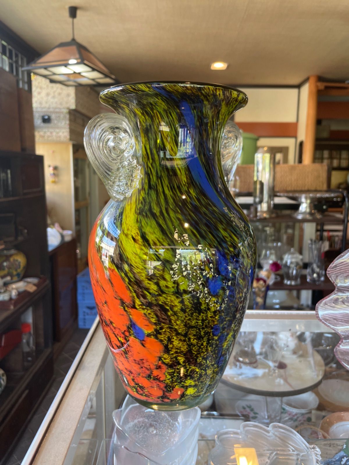 カメイガラス 花瓶 フラワーベース 花器 レトロ 昭和レトロ レトロ