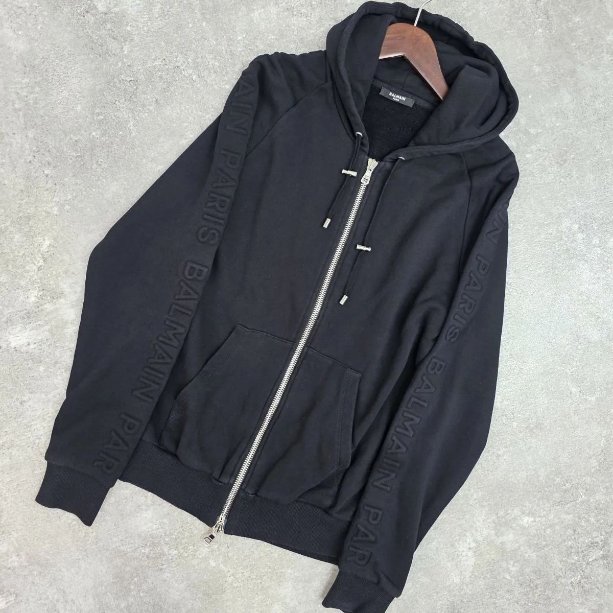バルマン Sサイズ ジップアップパーカー ロゴテープ サイドジップ