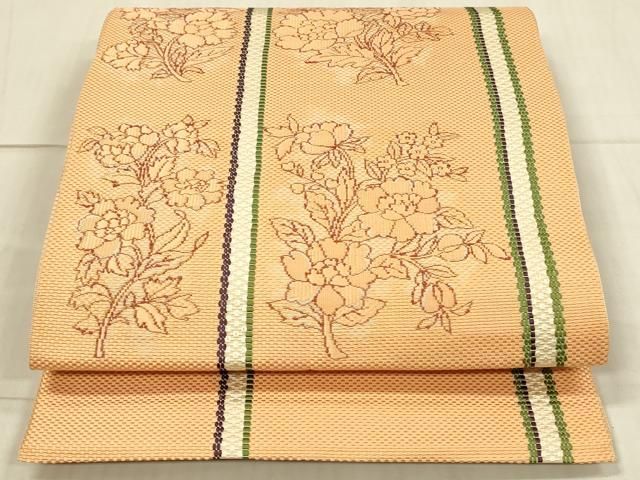 平和屋着物◎本場筑前博多織 八寸名古屋帯 草花間道 正絹 逸品 平和屋着物◎本場筑前博多織 八寸名古屋帯 草花間道 正絹 逸品