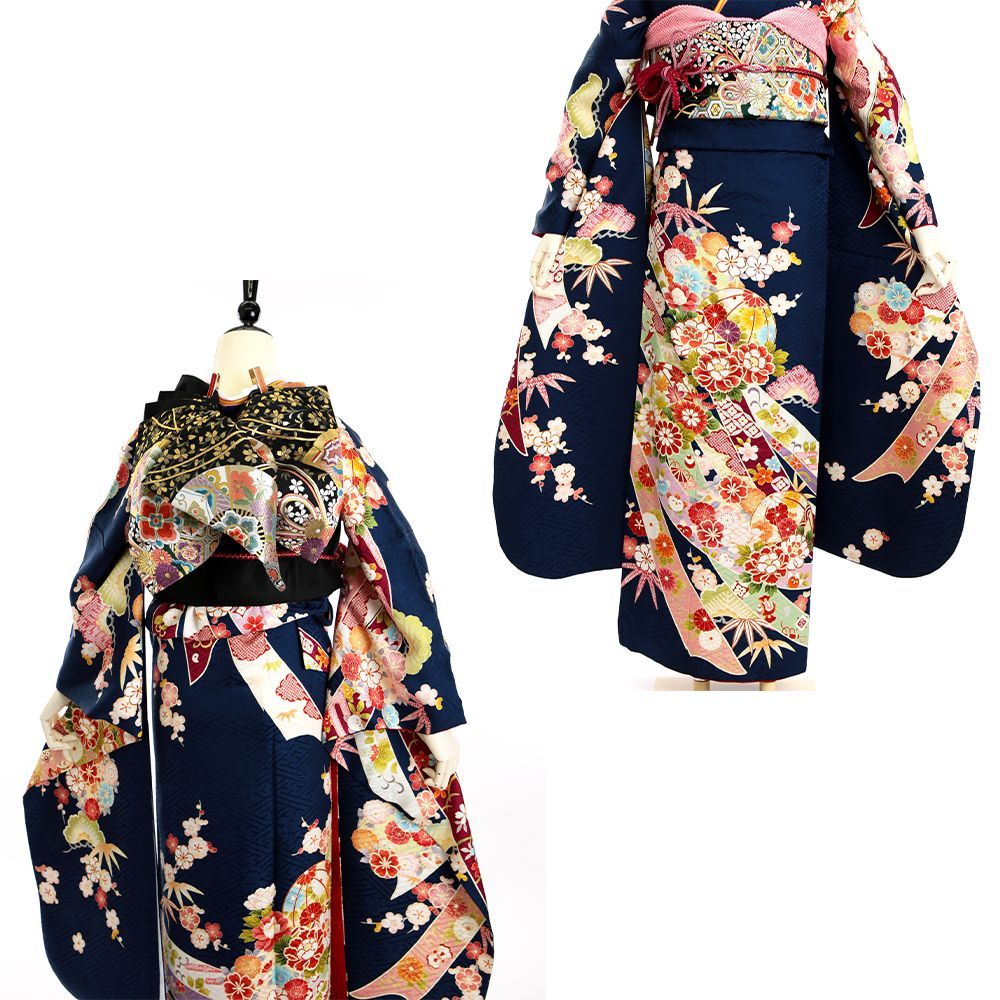 ～専用です～振袖7点フルセット 振袖 振袖フルセット 振袖セット USED振袖 中古 紺 古典柄 熨斗 7点