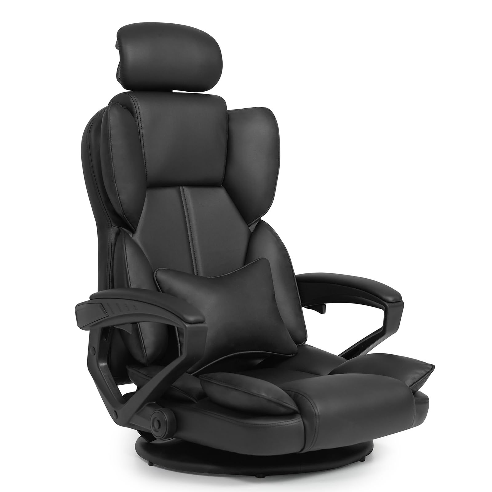 大人気 ヘッドレスト ハイバック デスクチェア ランバーサポート 腰痛対策 ひじ掛け付き 360°回転 150°リクライニング ゲーミング座椅子 チェア LX-19SW ゲーミングチェア PUレザー SeekFun ブラック