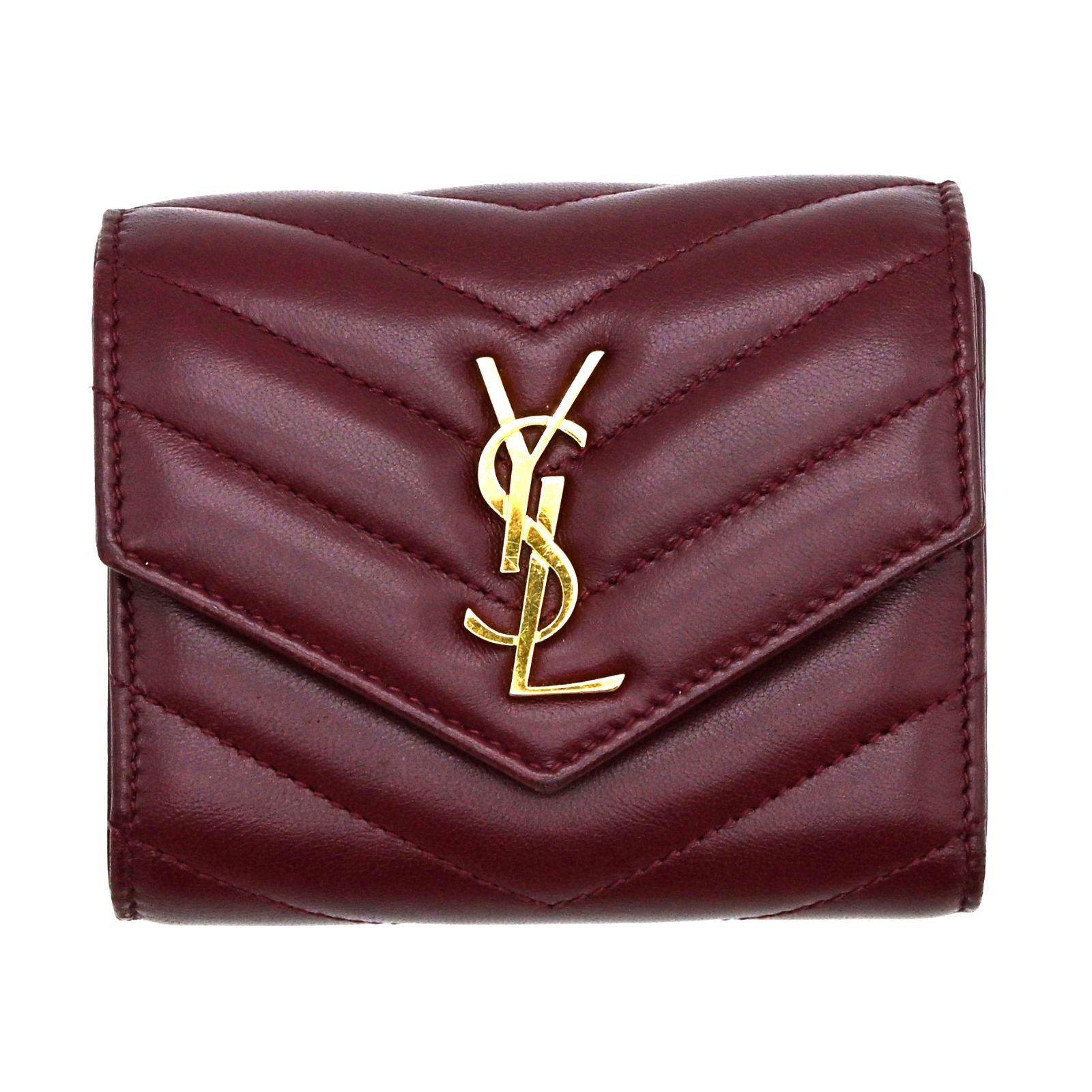 SAINT LAURENT サンローラン 三つ折り財布 ボルドー レザー（20281