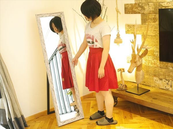 シャビーシック調スタンドミラー 姿見 フレンチシャビー 古材風