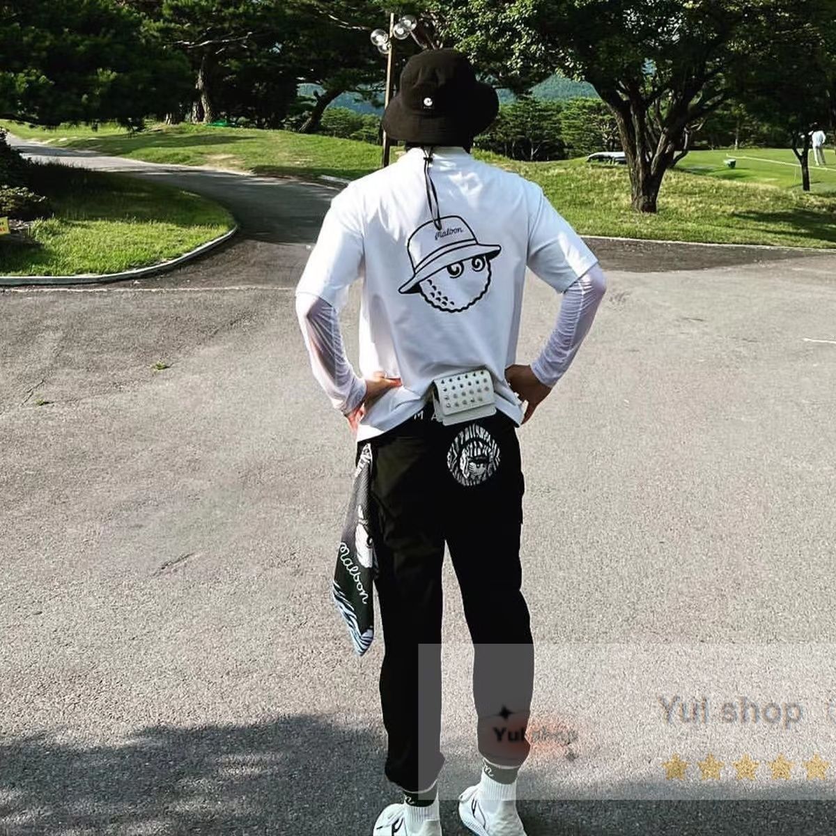 M マルボンゴルフ MALBON GOLF 　シャツ　モックネック　白　即日 マルボンゴルフ MALBON GOLF 半袖 モックネック - メルカリ