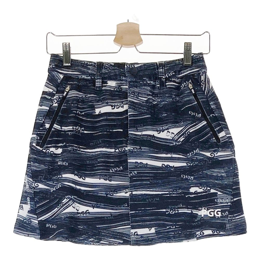 サイズ 0 PGG PEARLY GATES パーリーゲイツ 2025年モデル 裏地付 ストレッチスカート 総柄 ネイビー系 240101421360 ゴルフウェア レディース ストスト