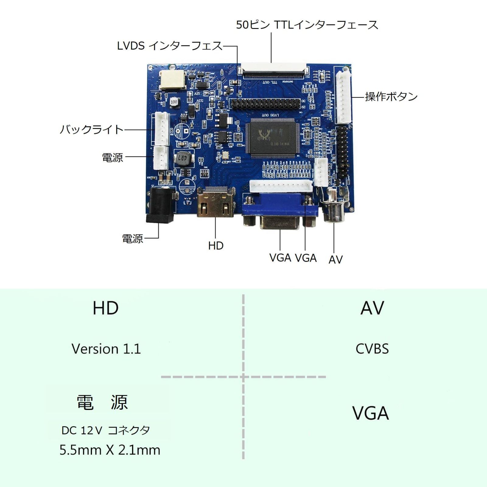 【特価商品】VSDISPLAY HDMI VGA 2AV LCDコントローラ基板 モニターとして復活 対応10.1インチ LP101WSA BT101IW03 CLAA101NB01 HSD101PFW2 液晶パネル (1024x600 LED 40P)
