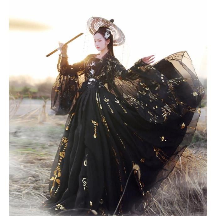 黒白2色 豪華4点セット漢服 梅 鶴刺繍華流コスプレ舞台衣装 中国古代宮廷衣装 プリント貴妃皇后女王変装 古典チャイナドレス 超美しい中華