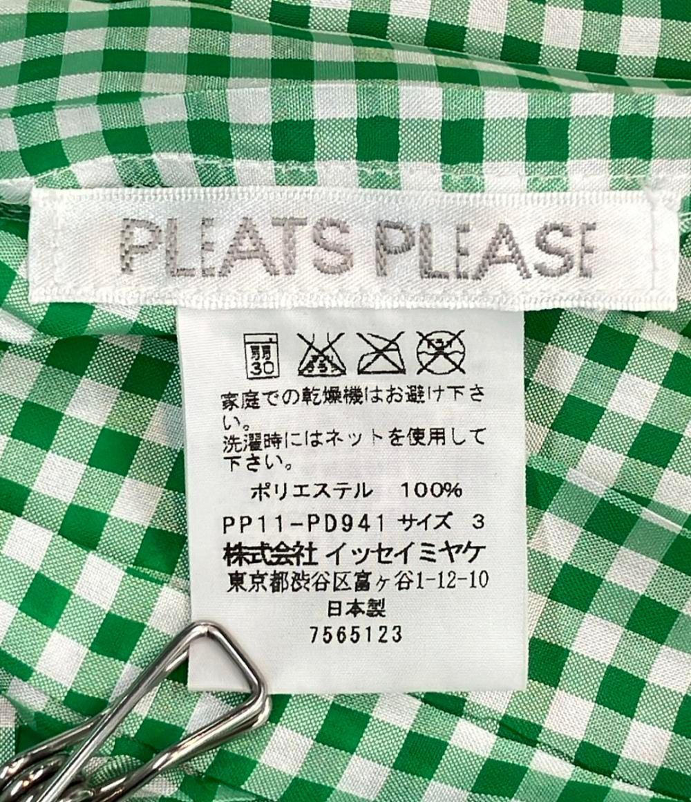  プリーツプリーズ 長袖ブラウス ギンガムチェック柄 レディース SIZE 3 L PLEATS PLEASE 長袖 シャツ ブラウス