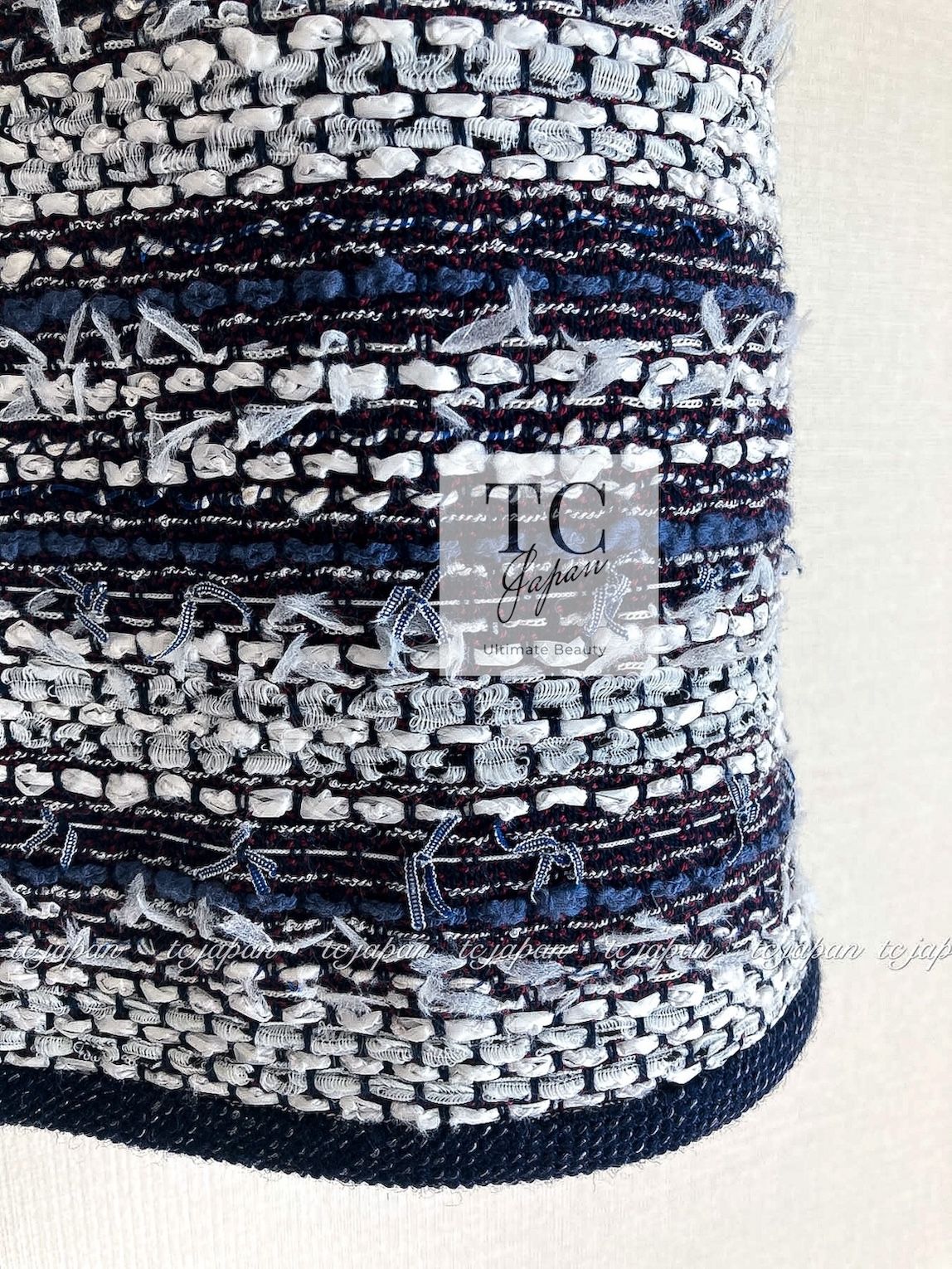 美品 CHANEL シャネル ツイード ネイビー パンツ ワイド ストライプ