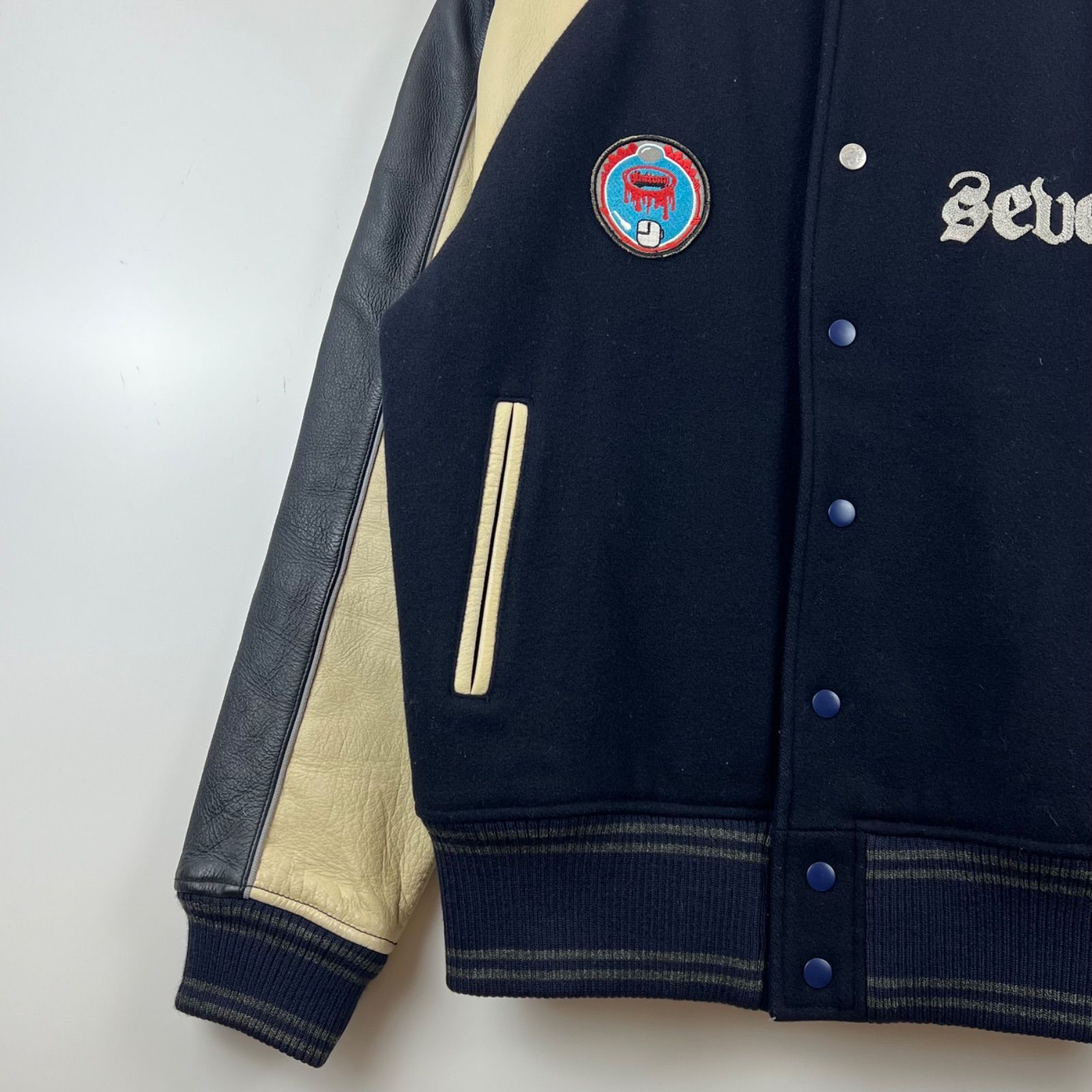 R.NEWBOLD スタジャン L ネイビー/アイボリー 中古・古着通販】R.NEWBOLD (アールニューボールド) スタジャン