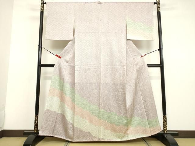 平和屋着物○訪問着 霞文 暈し染め 銀通し地 正絹 逸品