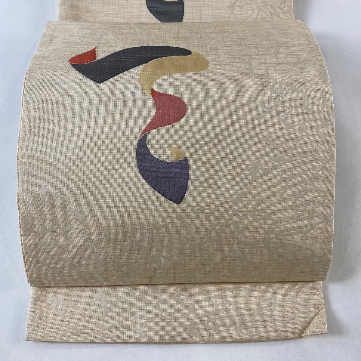 木屋太、幾何学模様 袋帯 ベージュと黒