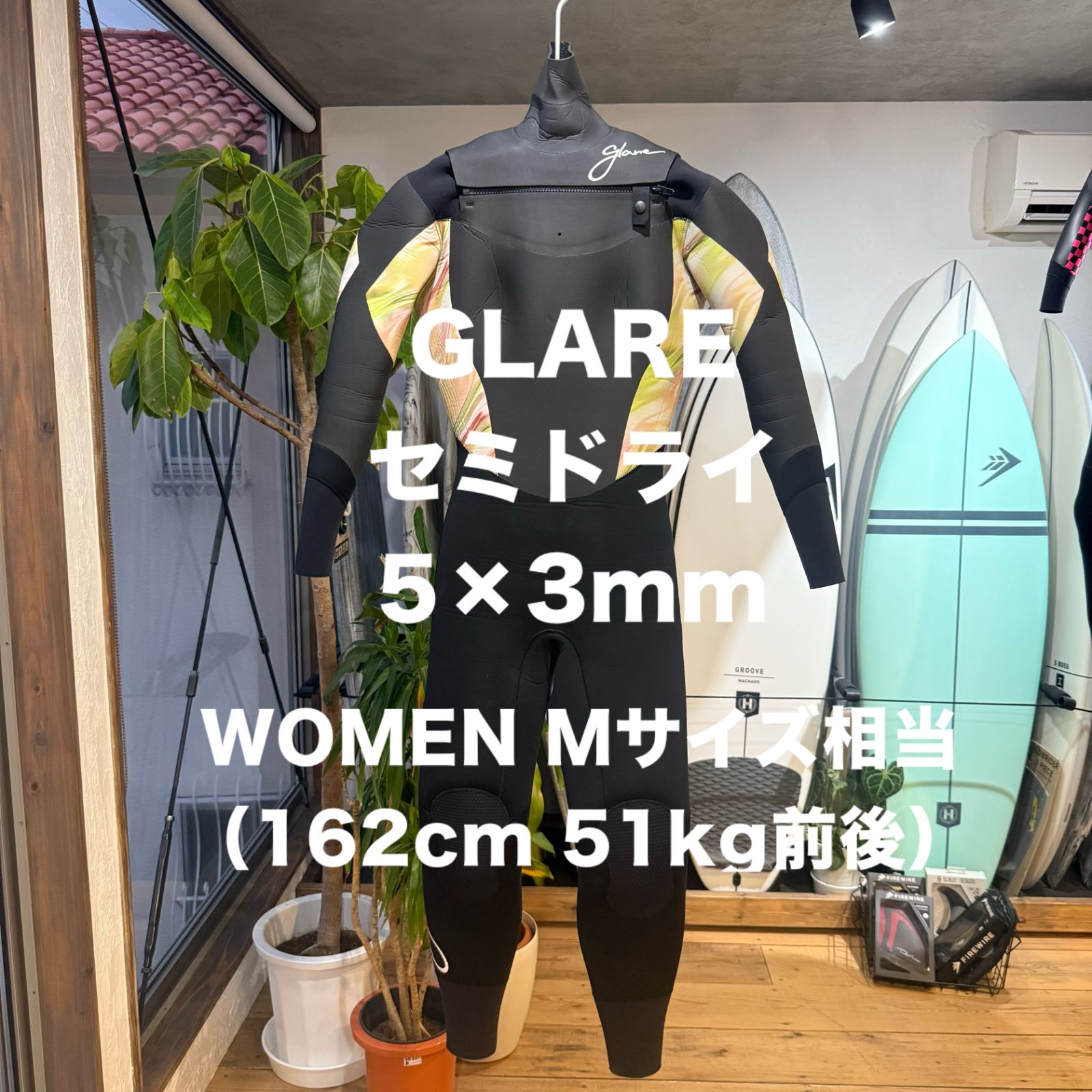 ウエットスーツ セミドライ GLARE グ ー 国産 WOMEN Mサイズ相当 162cm 51kgオーダー品 5×3mm