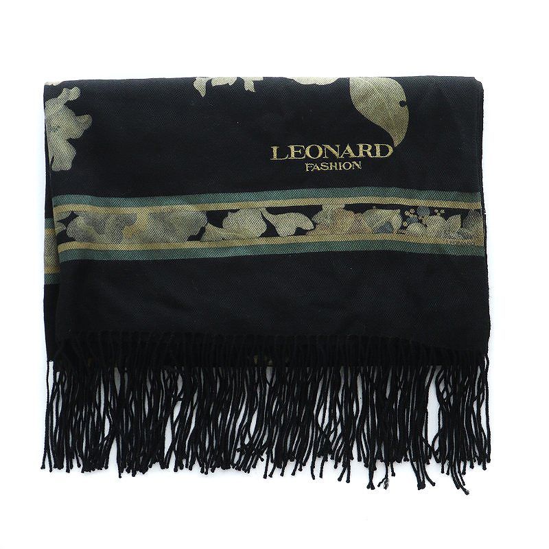 LEONARD レオナール大判ストール レオナール LEONARD ストール カシミヤ カシミア 花柄 黒