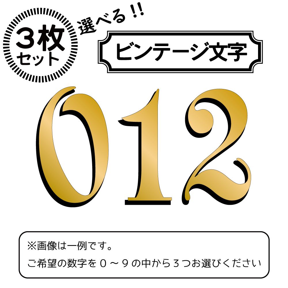 3枚セット）（ゴールド）ゼッケン ナンバーカッティングステッカー 高 